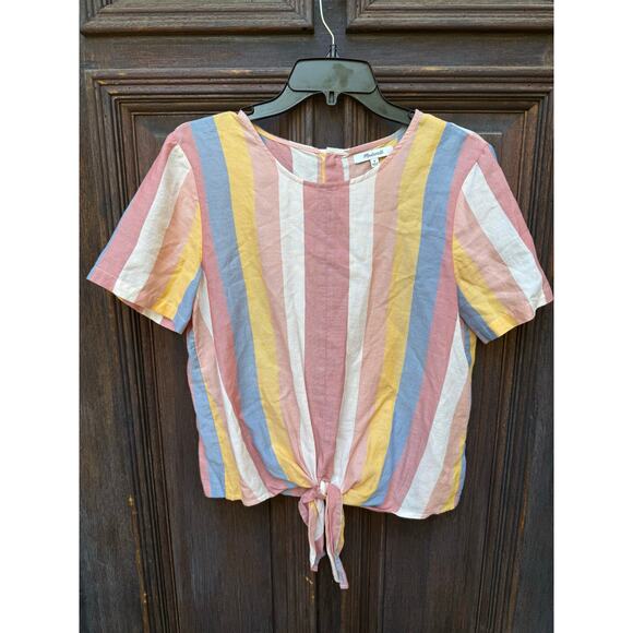 Madewell Multicolor Stripe Tie-Front Cotton Top Size M - Picture 3 of 6